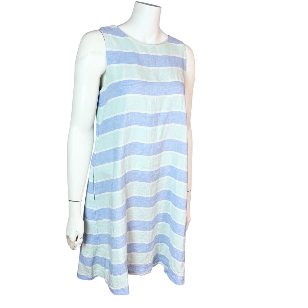 J. McLaughlin dress medium linen striped coastal preppy nautical pastel blue